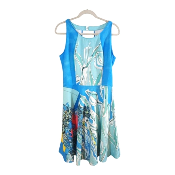 NWT Save The Queen Abstract Floral Print Sleeveless A-line Dress Women's 12/14 - Picture 1 of 6